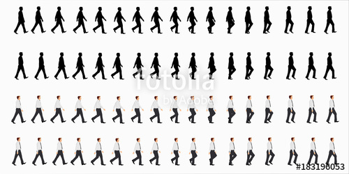 500x250 Business Man Walk Cycle Sprite Sheet, Animation Frames, Silhouette