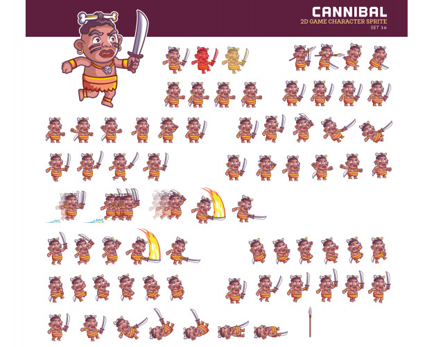 626x500 Cannibal Tribe Warrior Cartoon Character Game Animation Sprite