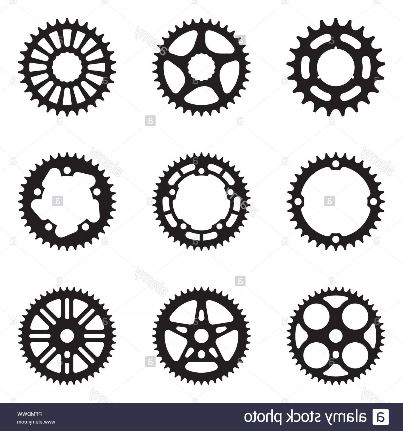 1560x1668 Sprocket Wheel Icon Set Bicycle Parts Silhouette Vector Image