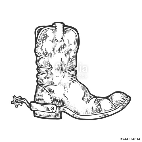 500x500 Cowboy Boot With Spur Engraving Vector Illustration Scratch Board