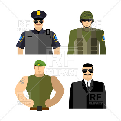 400x400 Set Of Men In Work Clothes Police And Military, Soldier And Spy