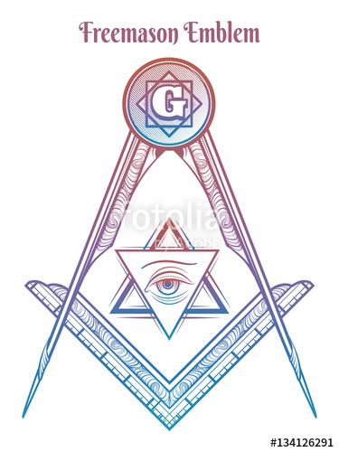 375x500 Freemason Square And Compass Colorful Freemasony Vector Sign