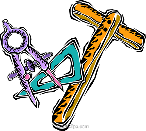 480x431 Compass, Protractor, T Square Royalty Free Vector Clip Art