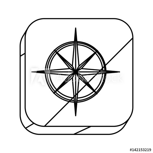 500x500 Square Silhouette Button With Compass Rose Vector Illustration