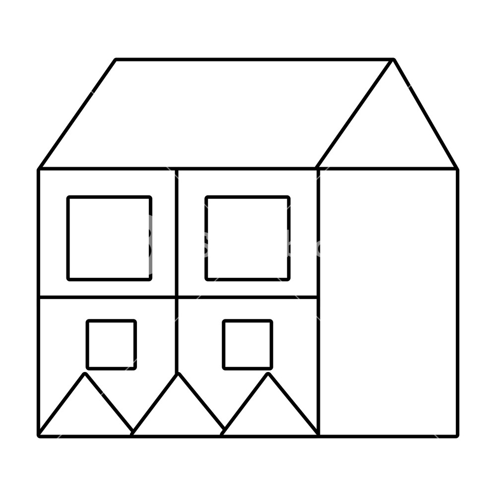 1000x1000 Outline Big House With Square Windows And Roof Design Vector
