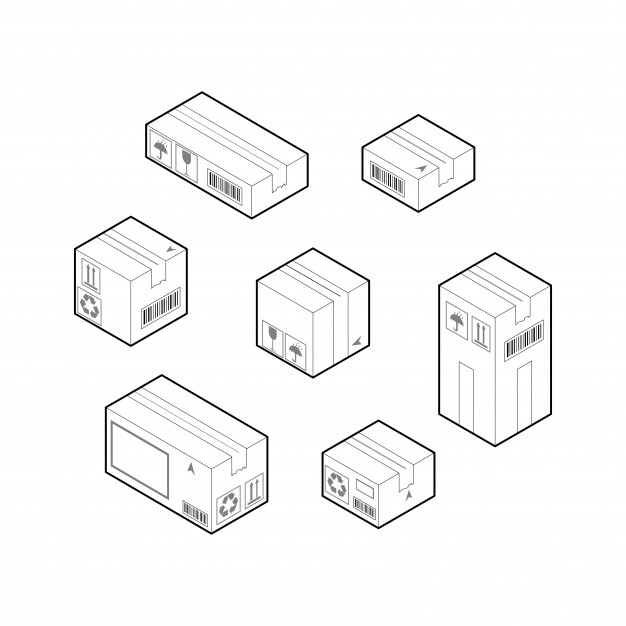 626x626 Box Elements Set Isometric Outline Vector Isolated Vector