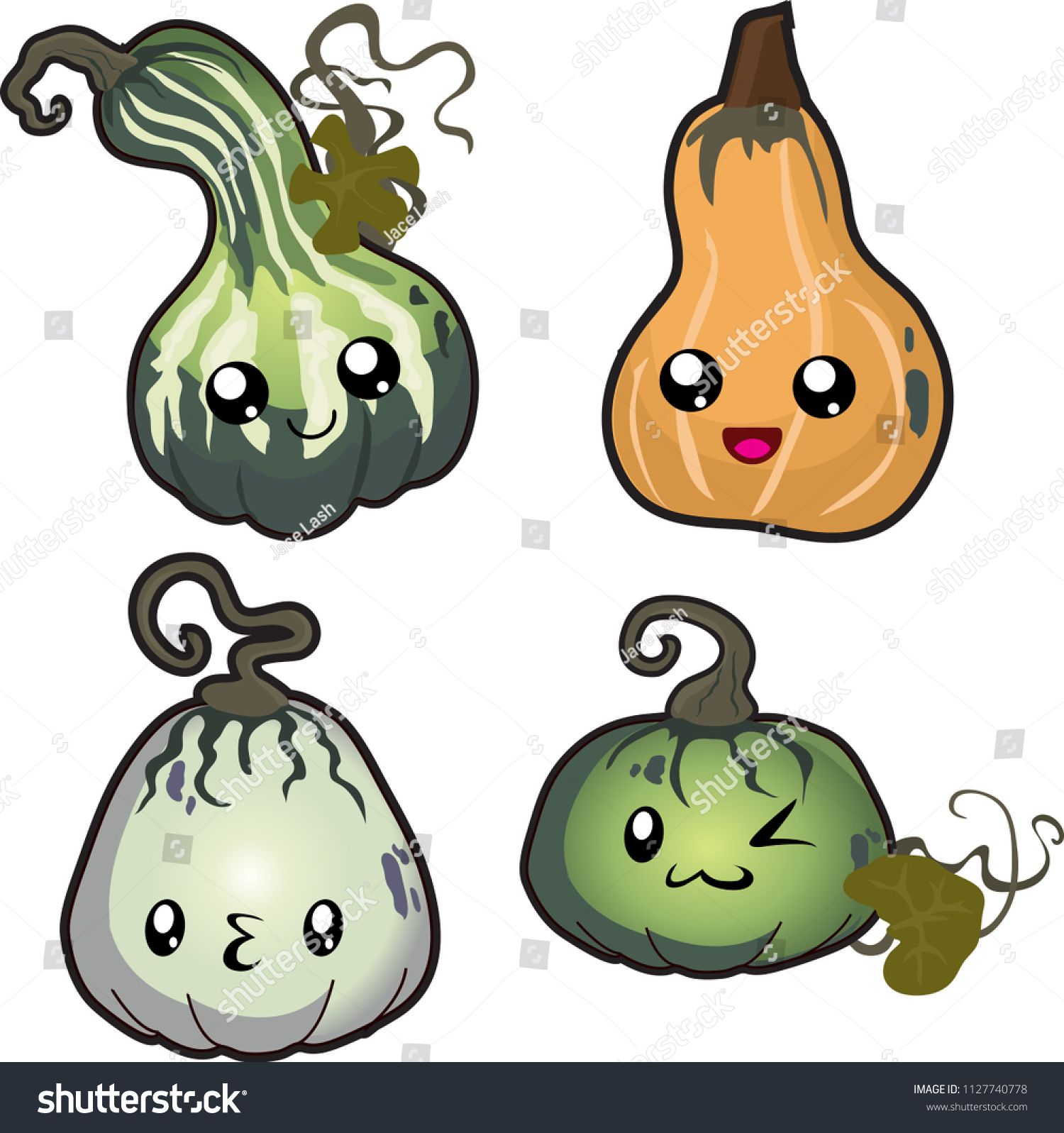 1500x1597 Vector Set Of Cute Face Kawaii Gourds And Squash Icon Characters