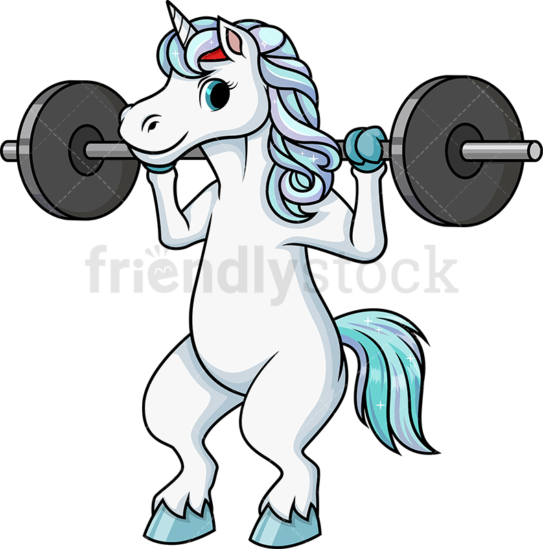 791x800 Unicorn Doing Squats With Barbell Cartoon Clipart Vector