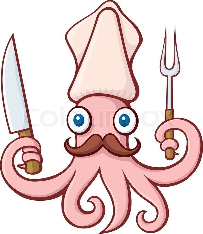 693x800 Pink Squid Chef Cartoon With Moustache Stock Vector Colourbox