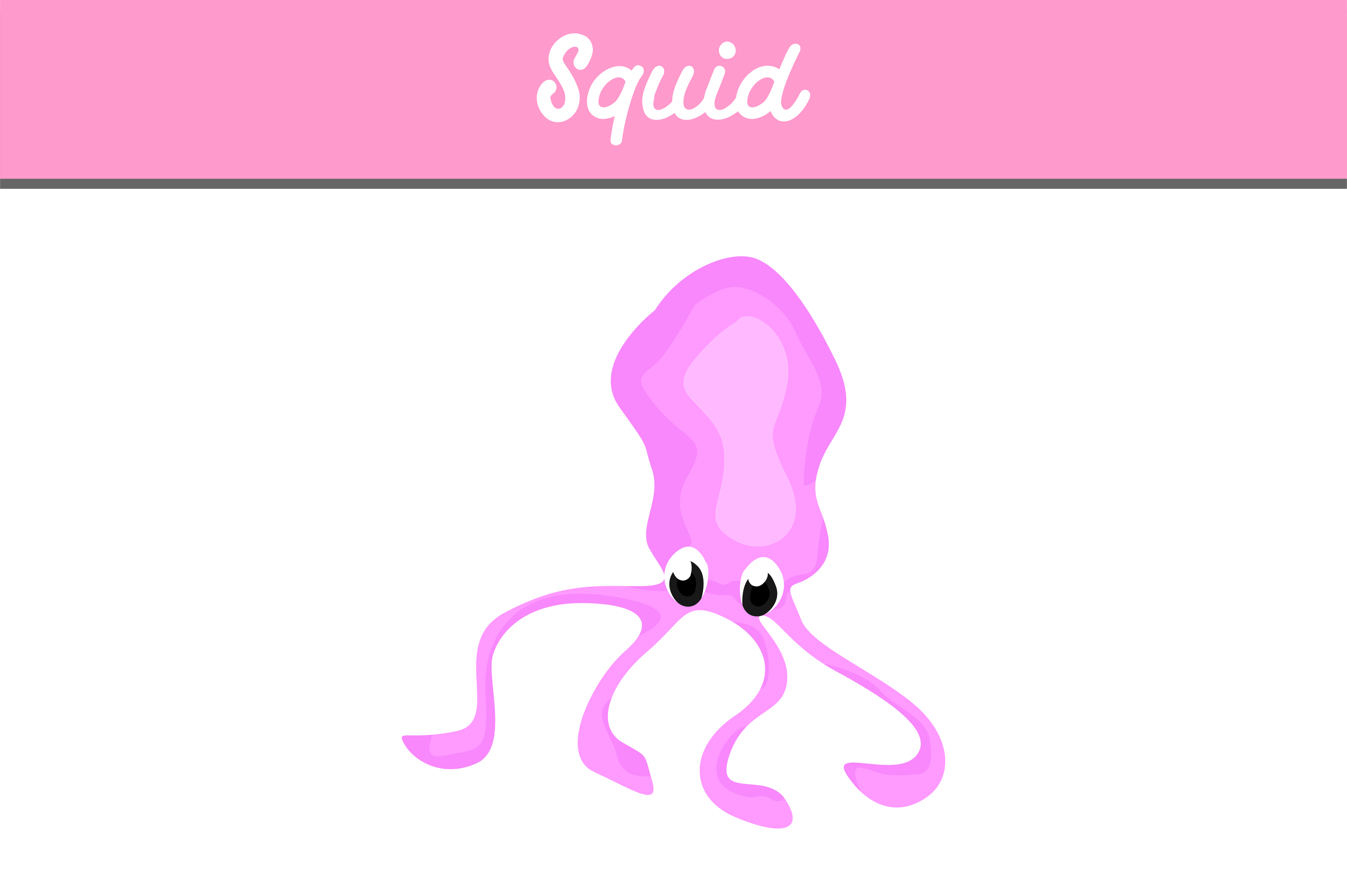 7514x5000 Cute Pink Squid Vector Graphic