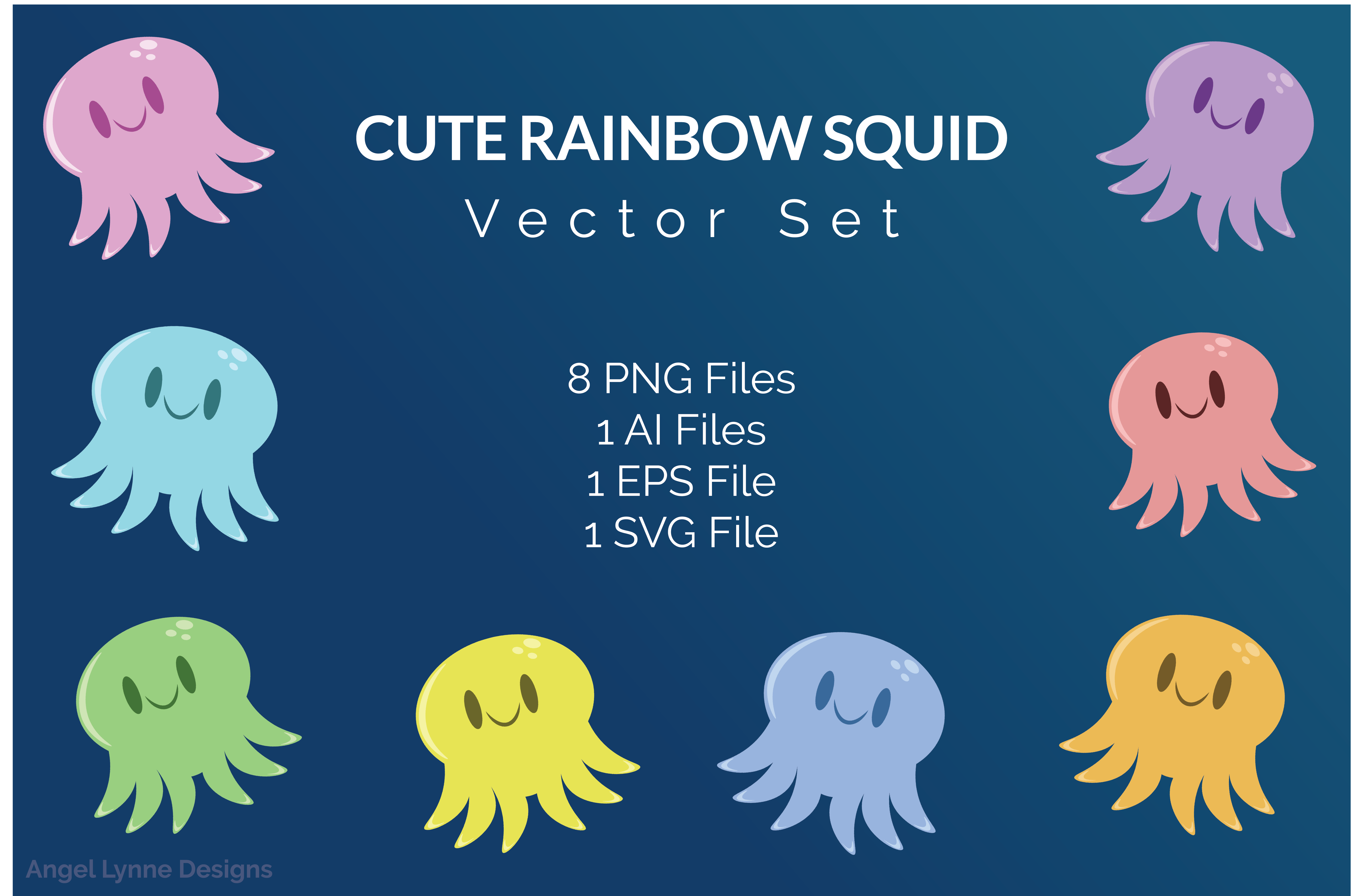 6330x4188 Cute Rainbow Squid Vector Set