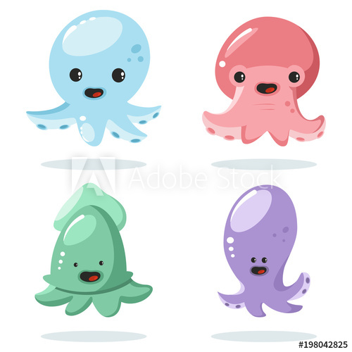 500x500 Cute Baby Kids Octopus And Squid Vector Cartoon Character Set