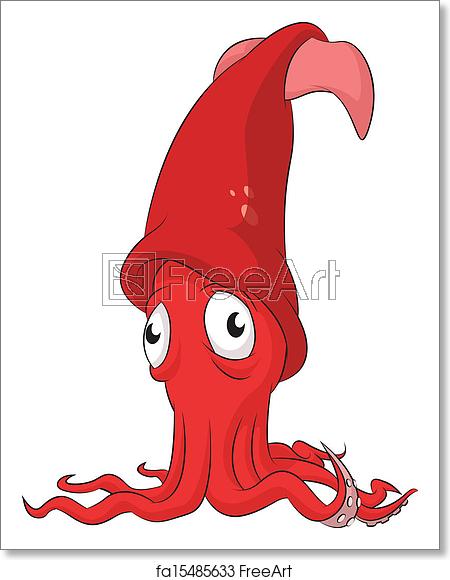 450x580 Free Art Print Of Squid Vector Image Of Funny Cartoon Red Squid