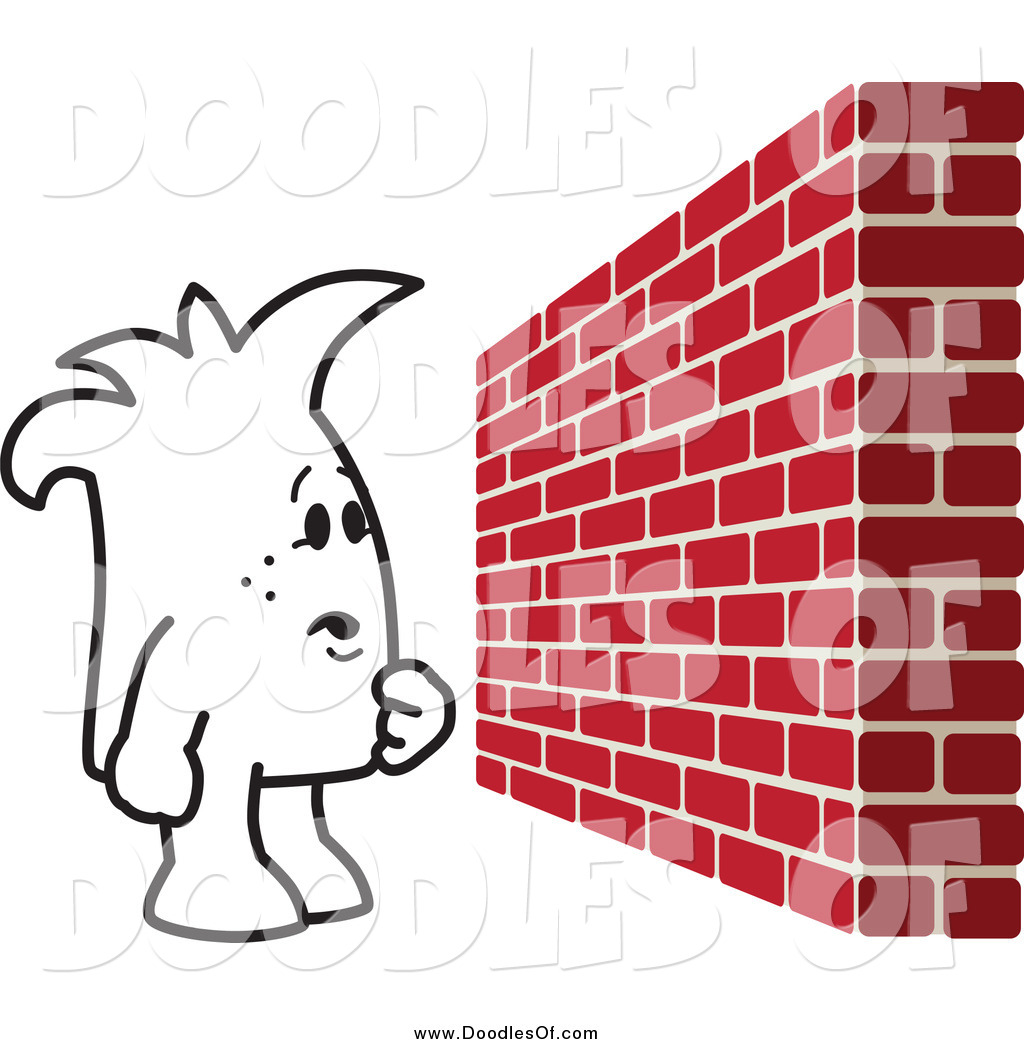 1024x1044 Vector Clipart Of A Squiggle Doodle Guy Facing A Brick Wall