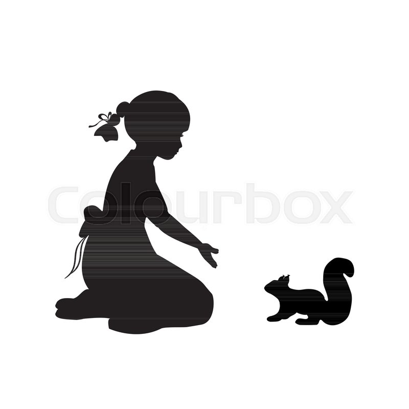 800x800 Silhouette Girl Sitting Knees Beckon Stock Vector Colourbox