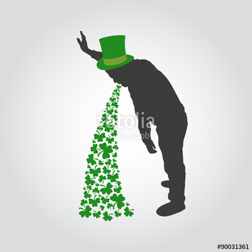 500x500 St Patrick Day Icon, Drunk Man Sick With Clover, Vector Stock