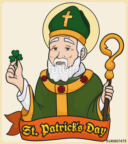 443x500 Patron Saint Of Ireland St Patrick With Clover, Vector