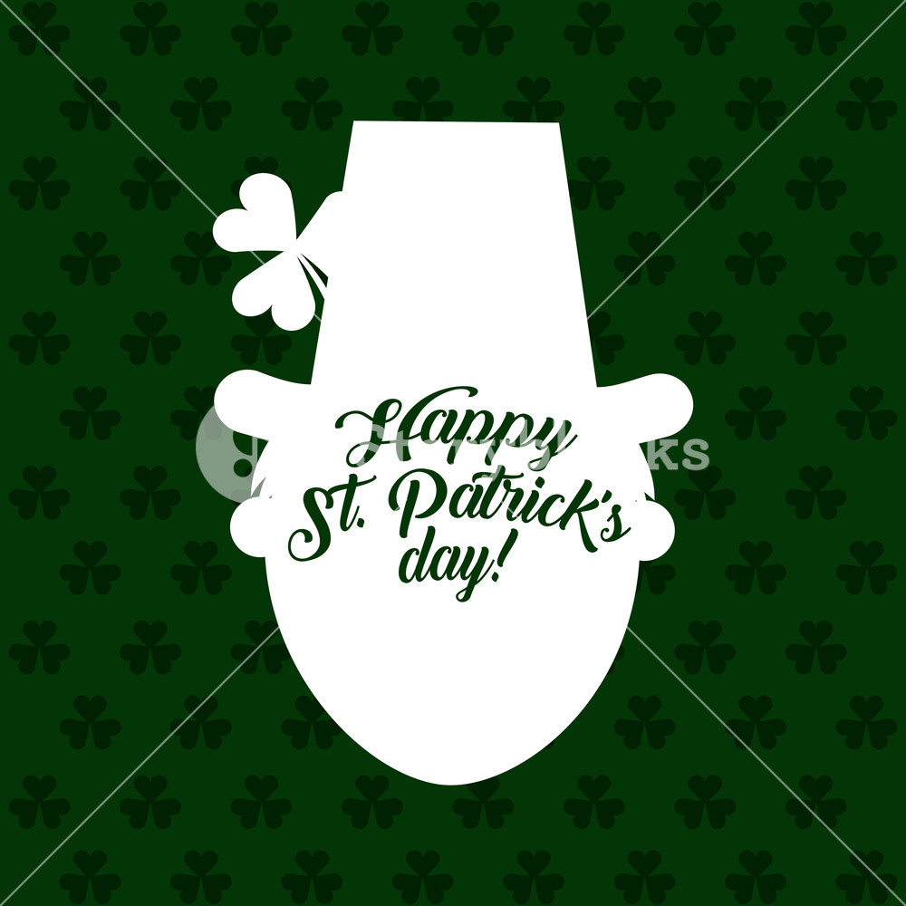 1000x1000 White Silhouette Leprechaun Hat Clover St Patricks Day Vector