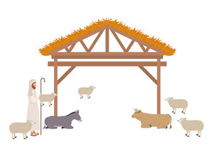 300x220 Shepherd With Sheeps In Stable Vector Illustration Design Royalty