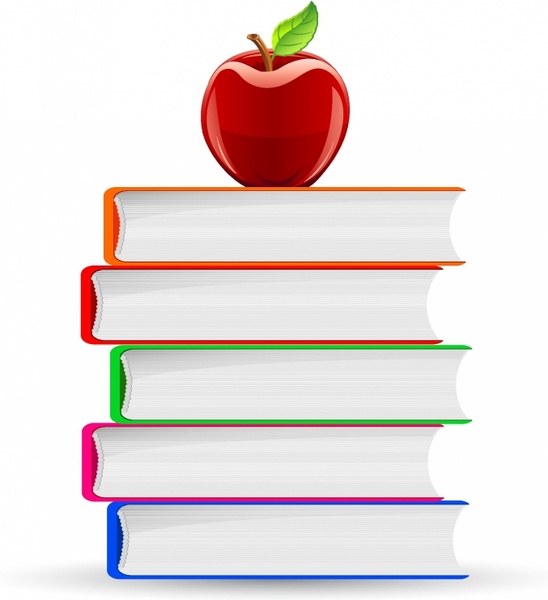 548x600 Stack Of Book And Red Apple Free Vector In Adobe Illustrator