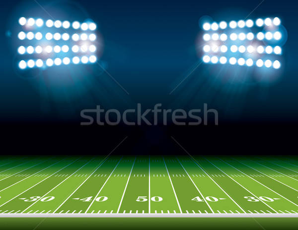 600x464 American Football Field With Stadium Lights Vector Illustration
