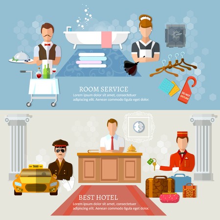 450x450 Hotel Service Banners Professional Hotel Staff Vector Illustration