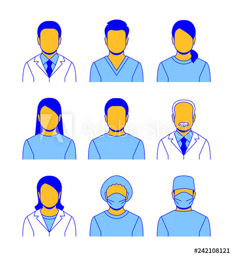 455x500 Medical Staff Vector Flat Line Avatars Hospital Specialists Icons