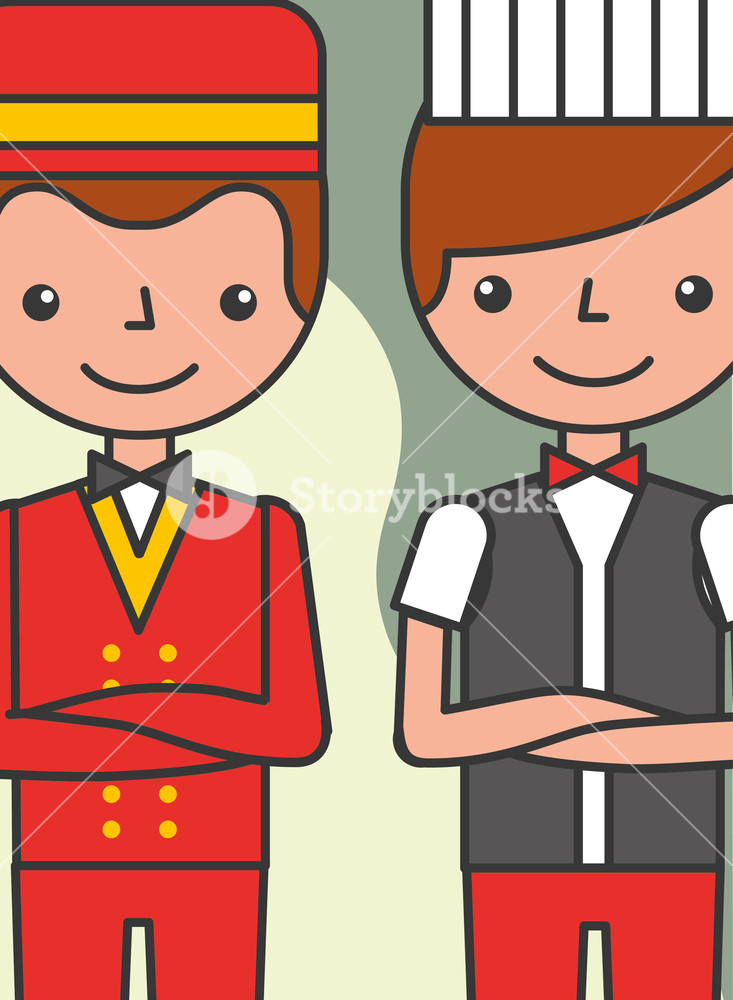 733x1000 Hotel Service Bellboy And Waiter Restaurant Staff Vector