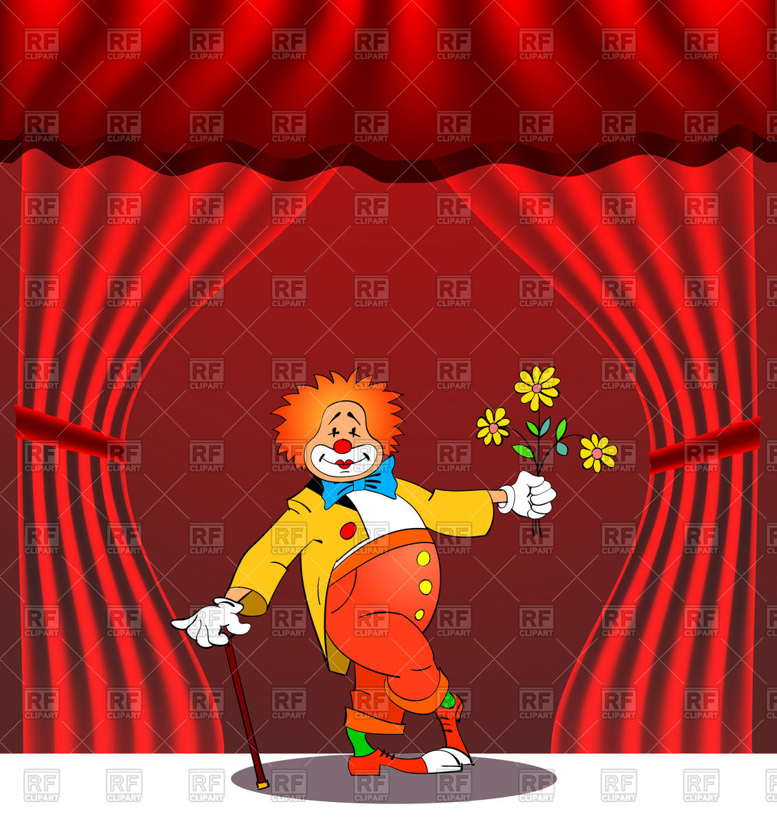 1131x1200 Birthday Greeting Card With Clown On Stage Vector Image Of People