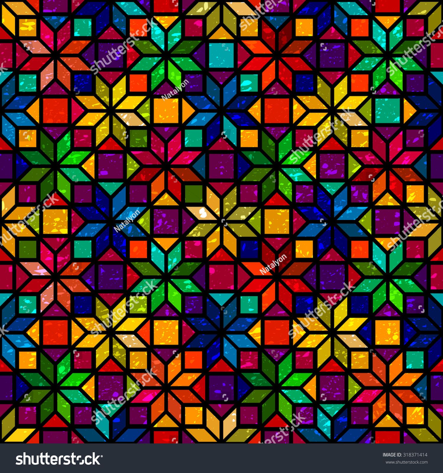 1500x1600 Star Shape Colorful Geometric Stained Glass Seamless Pattern