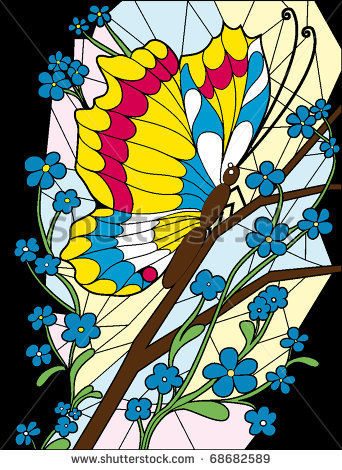 342x470 Stock Vector Flower And Butterfly Stained Glass Vector