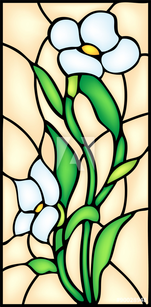492x1000 Fotografie, Obraz Garden Flowers Blossom Stained Glass Window