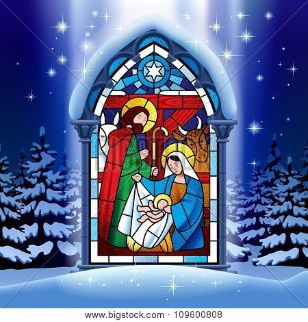 450x470 Illuminated Stained Glass Window Vector Photo Bigstock