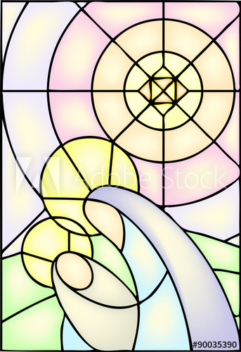 343x500 Mother Mary With Jesus Christ In Stained Glass Window, Vector