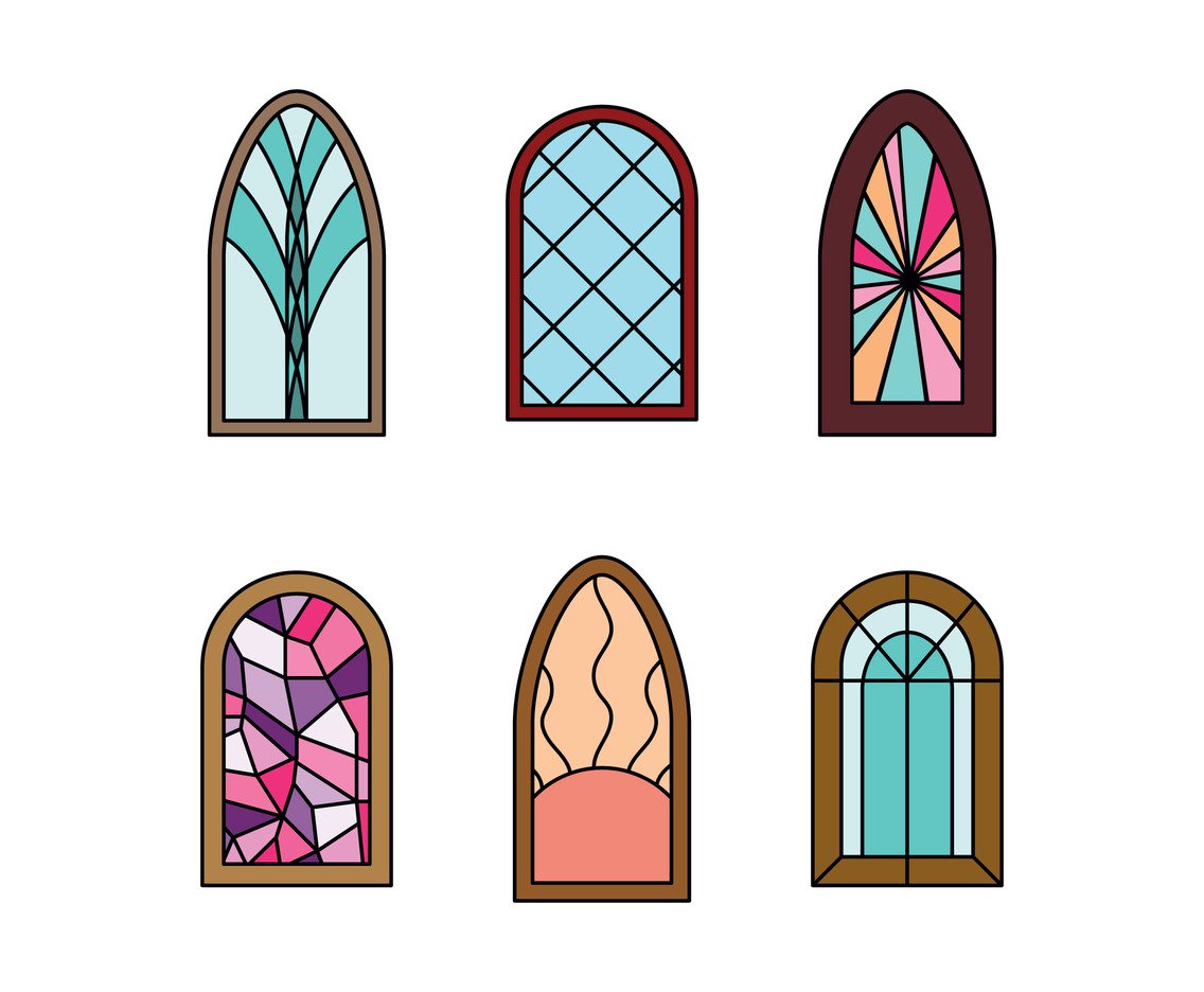 1136x936 Set Of Religious Stained Windows Vector Art Graphics