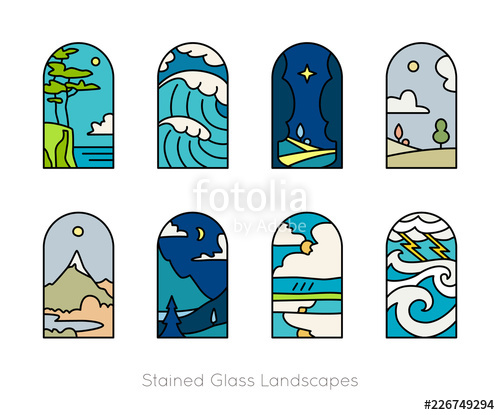 500x415 Set Of Outline Landscapes Framed In Stained Glass Window Vector