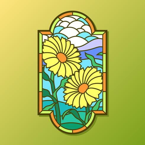 490x490 Sun Flower Stained Glass Window Vector