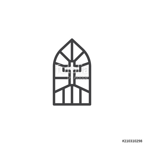 500x500 Church Stain Glass Window Outline Icon Linear Style Sign
