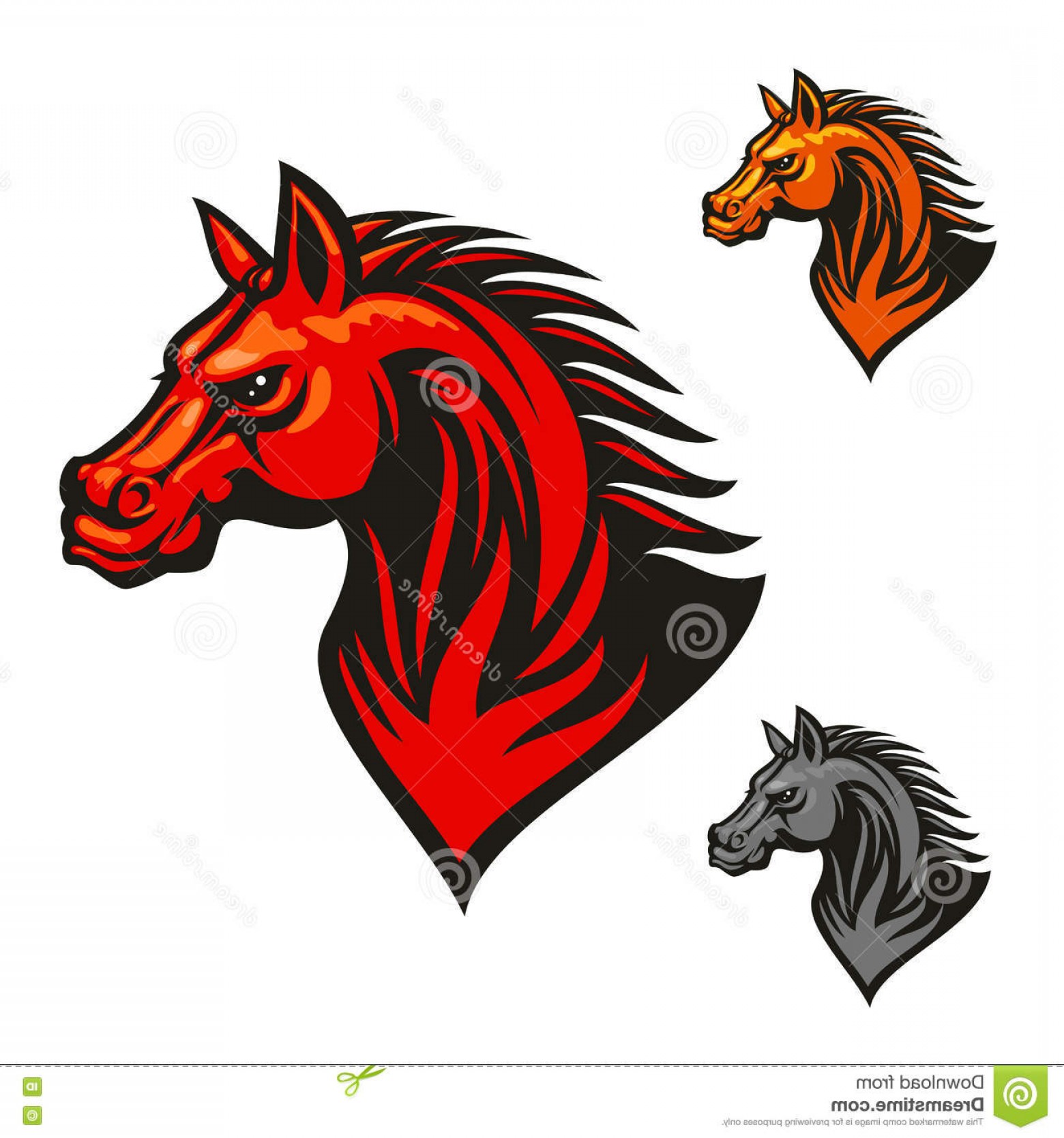 1560x1668 Stock Illustration Horse Stallion Head Mane Vector Red Yellow Gray