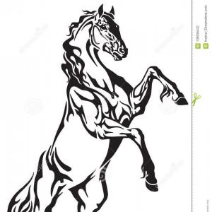 300x300 Wild Horse Stallion Rearing Up Tribal Tattoo Black White Vector
