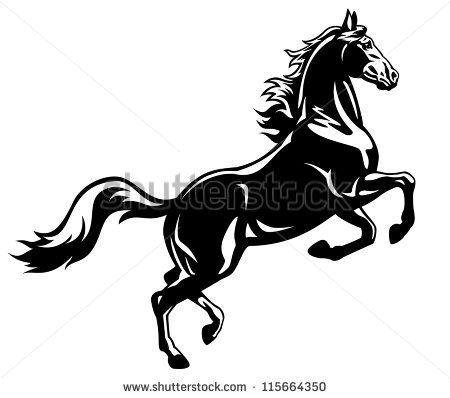 450x398 Horse,stand Up,vector Image,black And White Picture Isolated