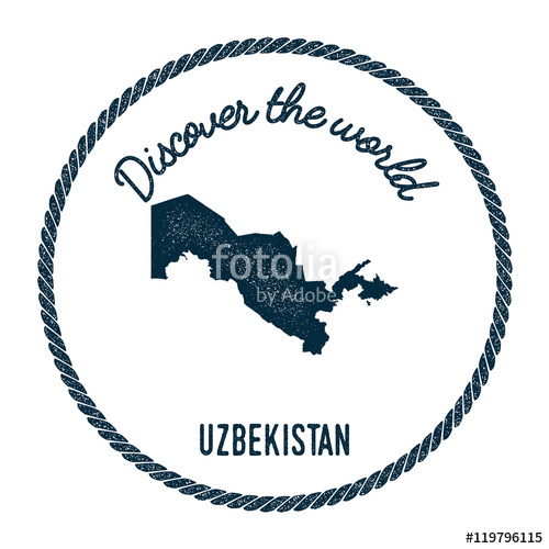 500x500 Vintage Discover The World Rubber Stamp With Uzbekistan Map