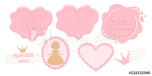 500x250 Set Of Cute Pink Vector Stamps Princess Stickers Collection