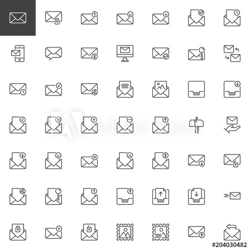 500x500 Email And Message Outline Icons Set Linear Style Symbols