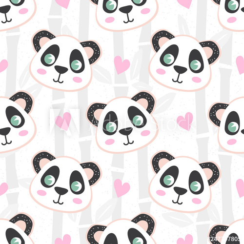 500x500 Seamless Pattern With Cartoon Panda And Bamboo Cute Baby