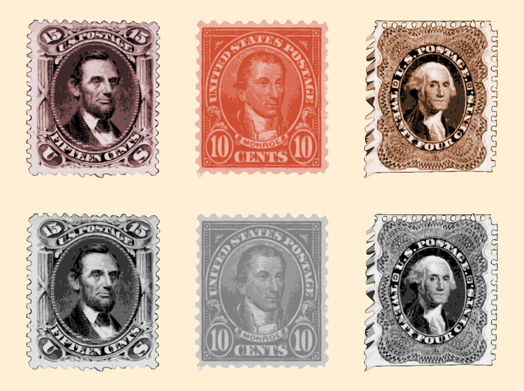 1024x765 Vintage Postage Stamps Vector Art Graphics