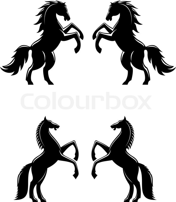 697x800 Two Rearing Up Horses Silhouettes In Stock Vector Colourbox