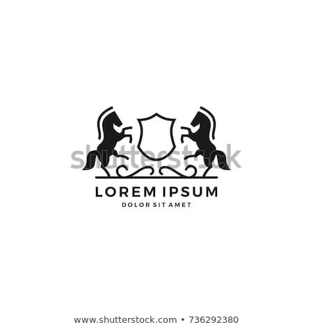 450x470 Standing Horse Crest Shield Line Art Outline Logo Vector Template
