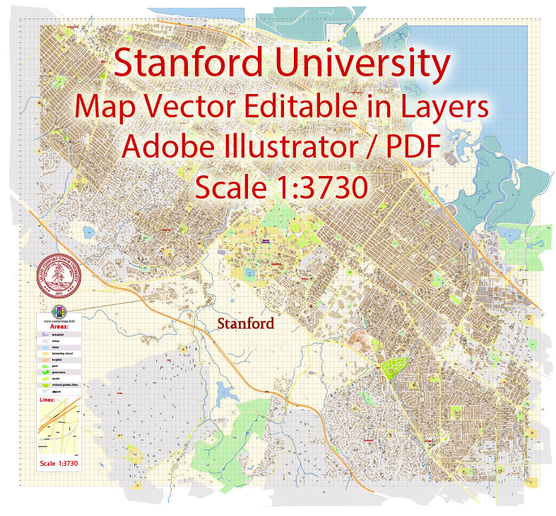 787x730 Stanford University Map Vector Ca Us Extra Detailed Street Road