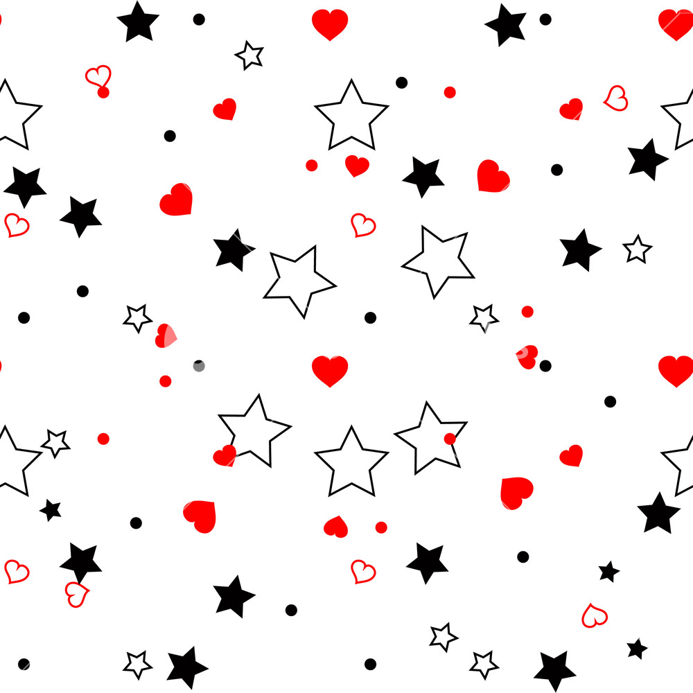 1000x1000 Seamless Pattern With Red Hearts And Black Stars On White